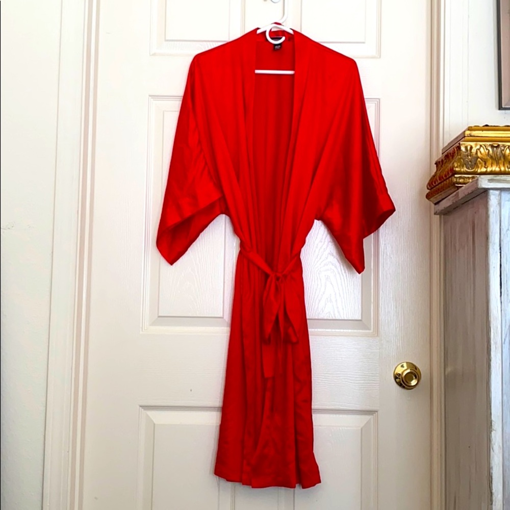 Women’s knee length red silk robe